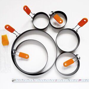 NEW IN BOX 7 Piece NON STICK Food Egg Pancake Ring Molds Set (6 Rings 1 Brush)